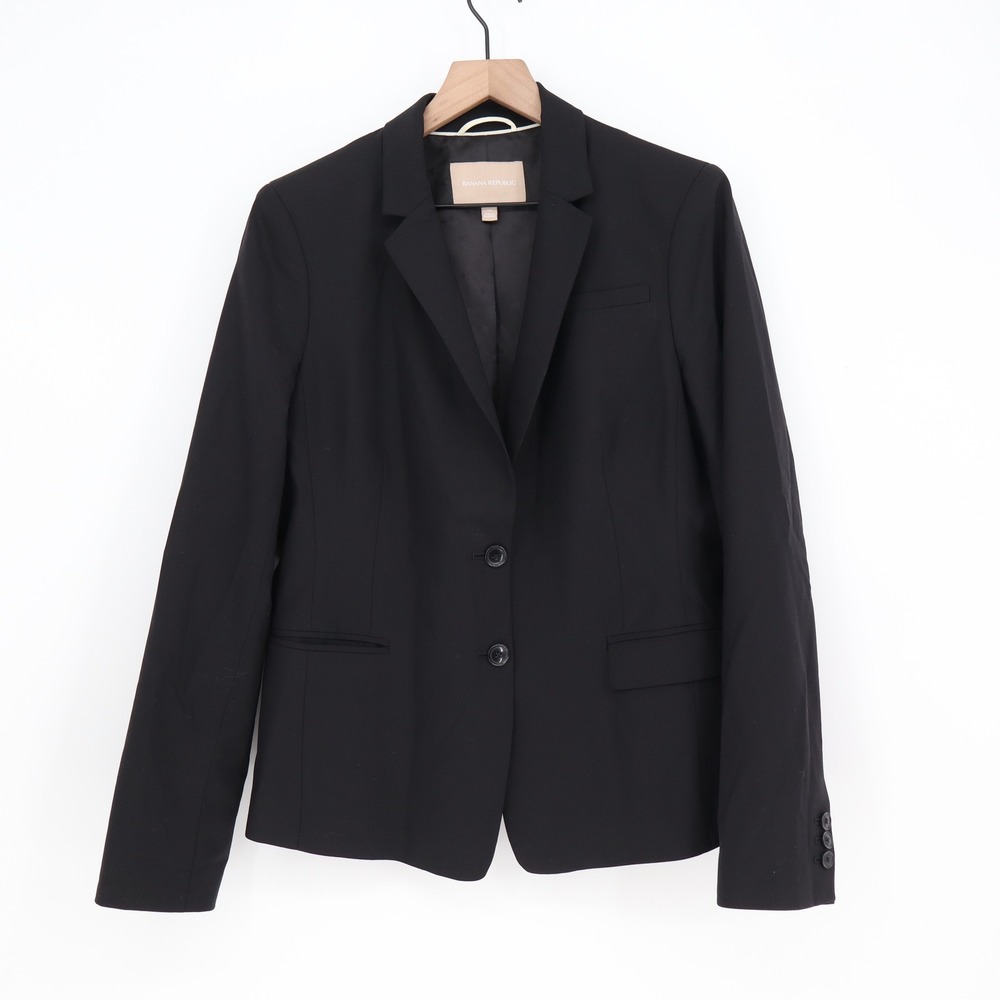 Banana Republic Wool Blazer Womens 14 Solid Black Two-Button Career Excellent